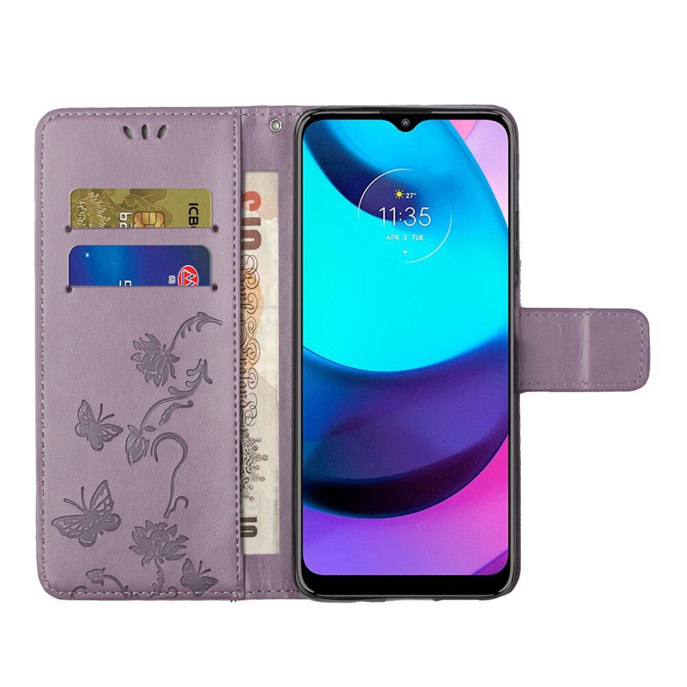 Nahkakotelo Perhonen Motorola Moto E20/Moto E40 Liila