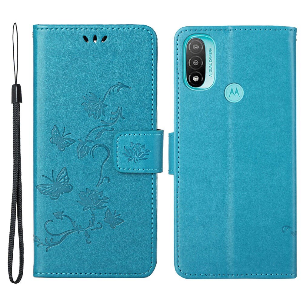 Nahkakotelo Perhonen Motorola Moto E20/Moto E40 Sininen