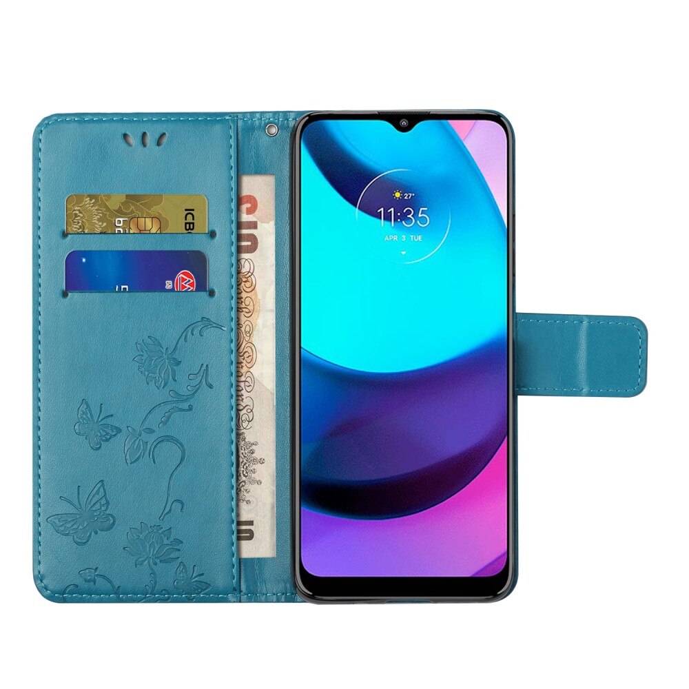Nahkakotelo Perhonen Motorola Moto E20/Moto E40 Sininen