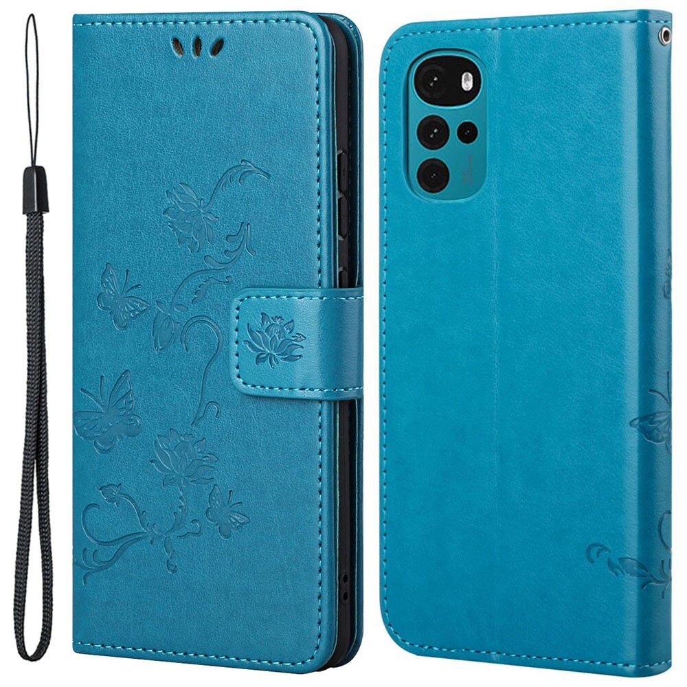 Nahkakotelo Perhonen Motorola Moto G22 Sininen