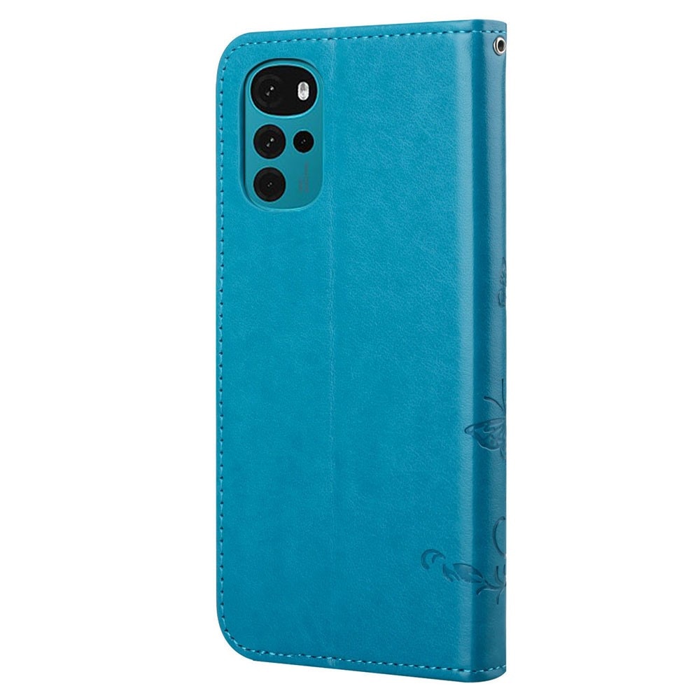 Nahkakotelo Perhonen Motorola Moto G22 sininen