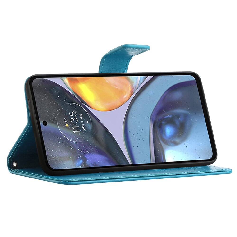 Nahkakotelo Perhonen Motorola Moto G22 Sininen