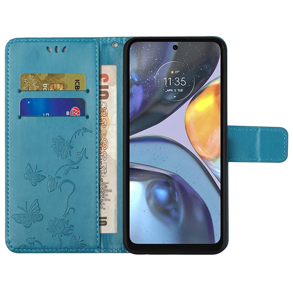 Nahkakotelo Perhonen Motorola Moto G22 Sininen