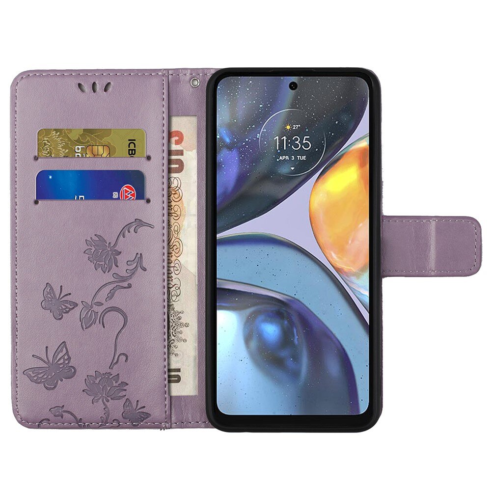 Nahkakotelo Perhonen Motorola Moto G22 Liila
