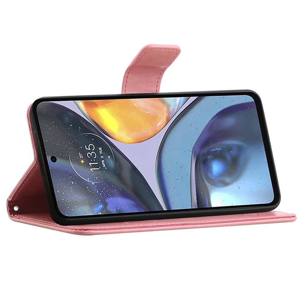 Nahkakotelo Perhonen Motorola Moto G22 Vaaleanpunainen