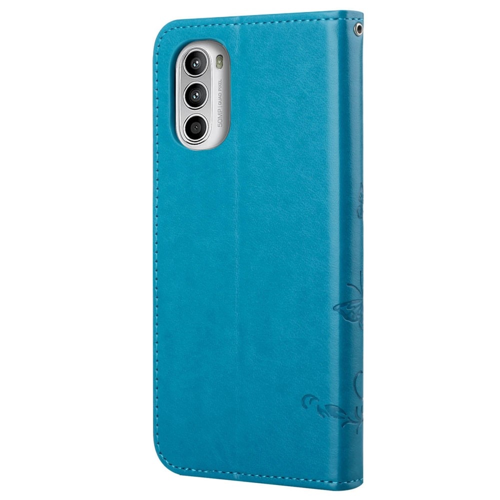 Nahkakotelo Perhonen Motorola Moto G52 sininen