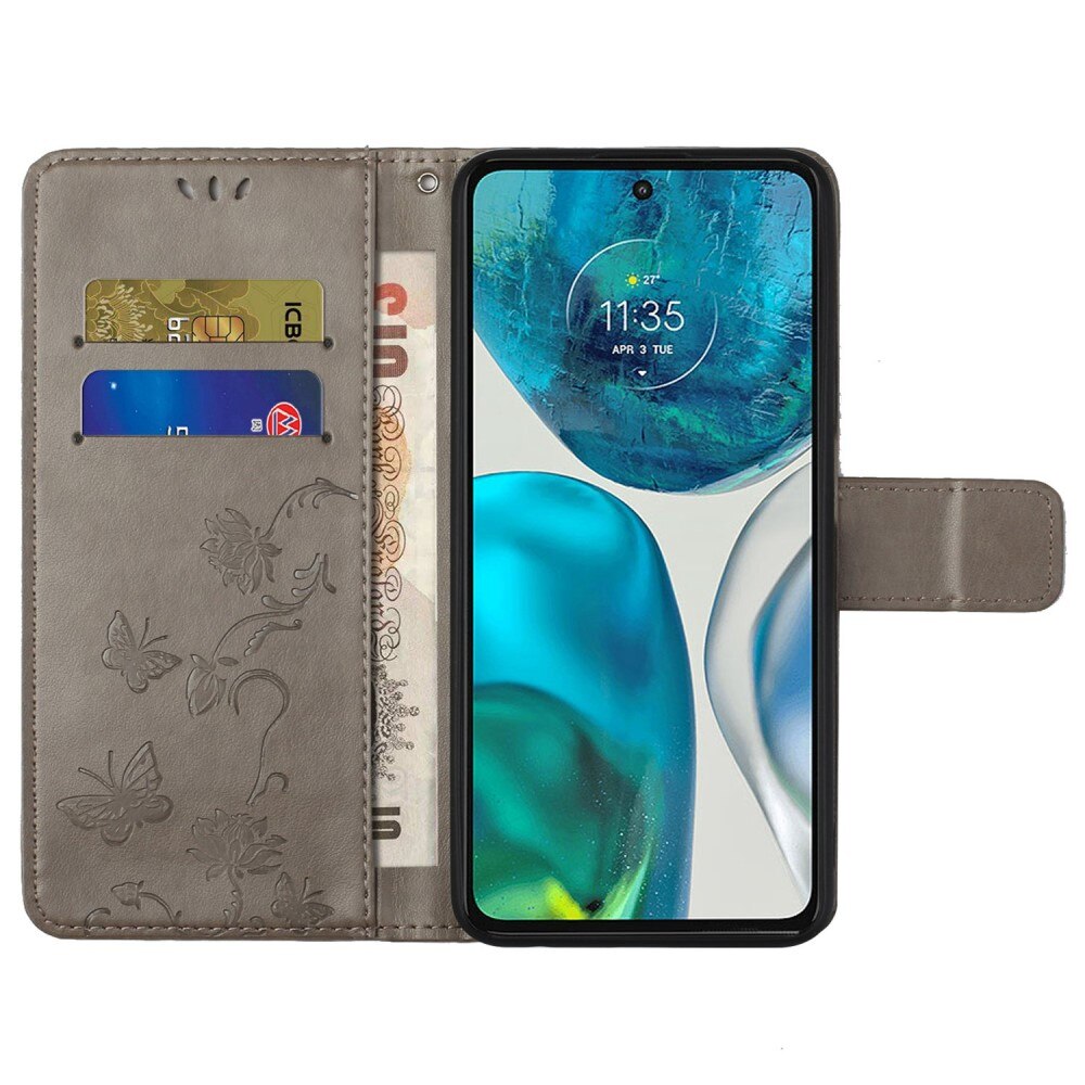 Nahkakotelo Perhonen Motorola Moto G52 Harmaa
