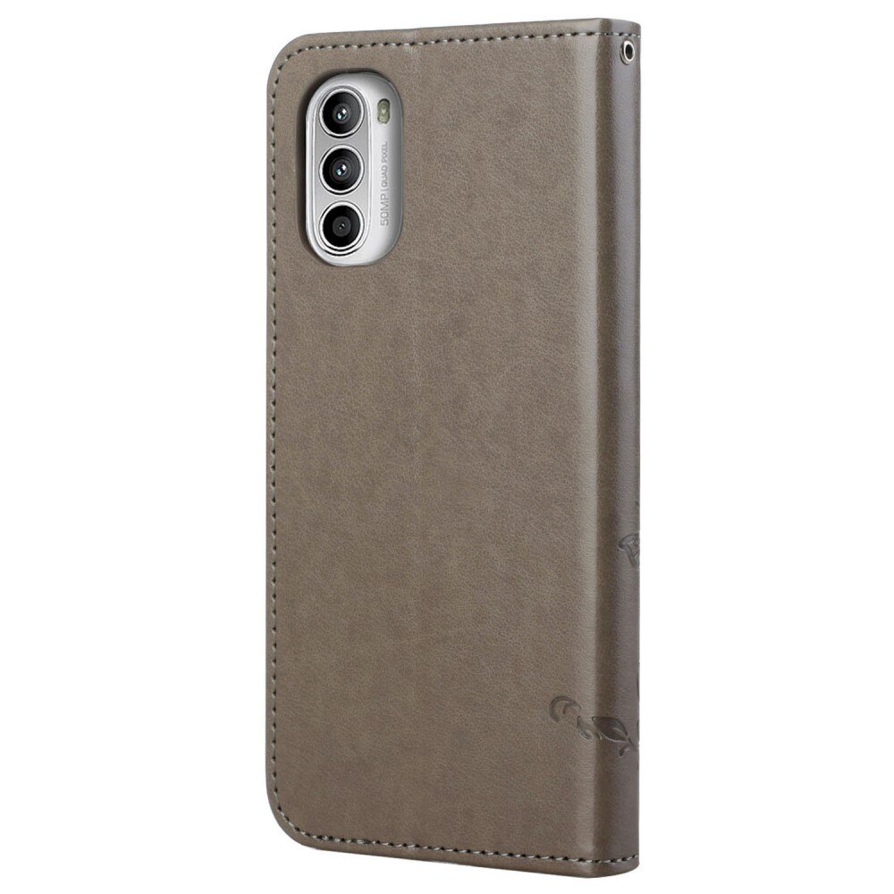 Nahkakotelo Perhonen Motorola Moto G52 Harmaa