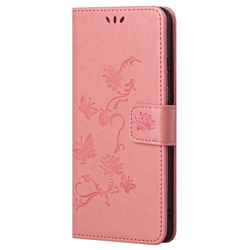 Nahkakotelo Perhonen Motorola Moto G52 vaaleanpunainen