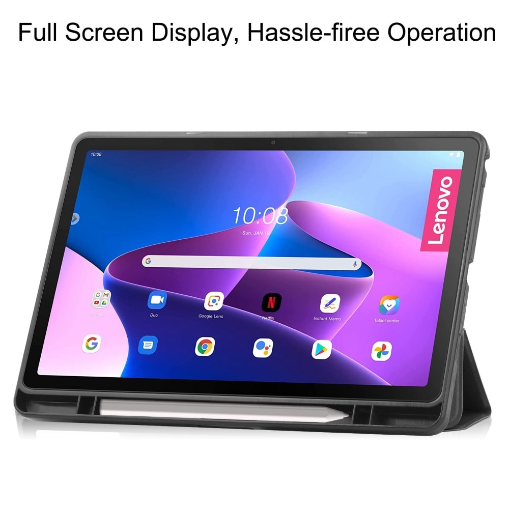  Lenovo Tab M10 Plus (3rd gen) Kotelo Tri-fold Kynäpidikkeellä Musta