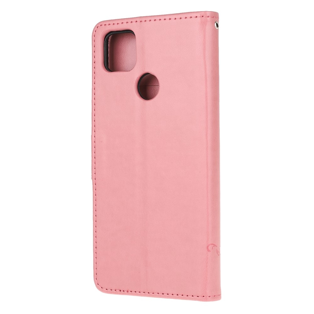 Nahkakotelo Perhonen Xiaomi Redmi 9C vaaleanpunainen