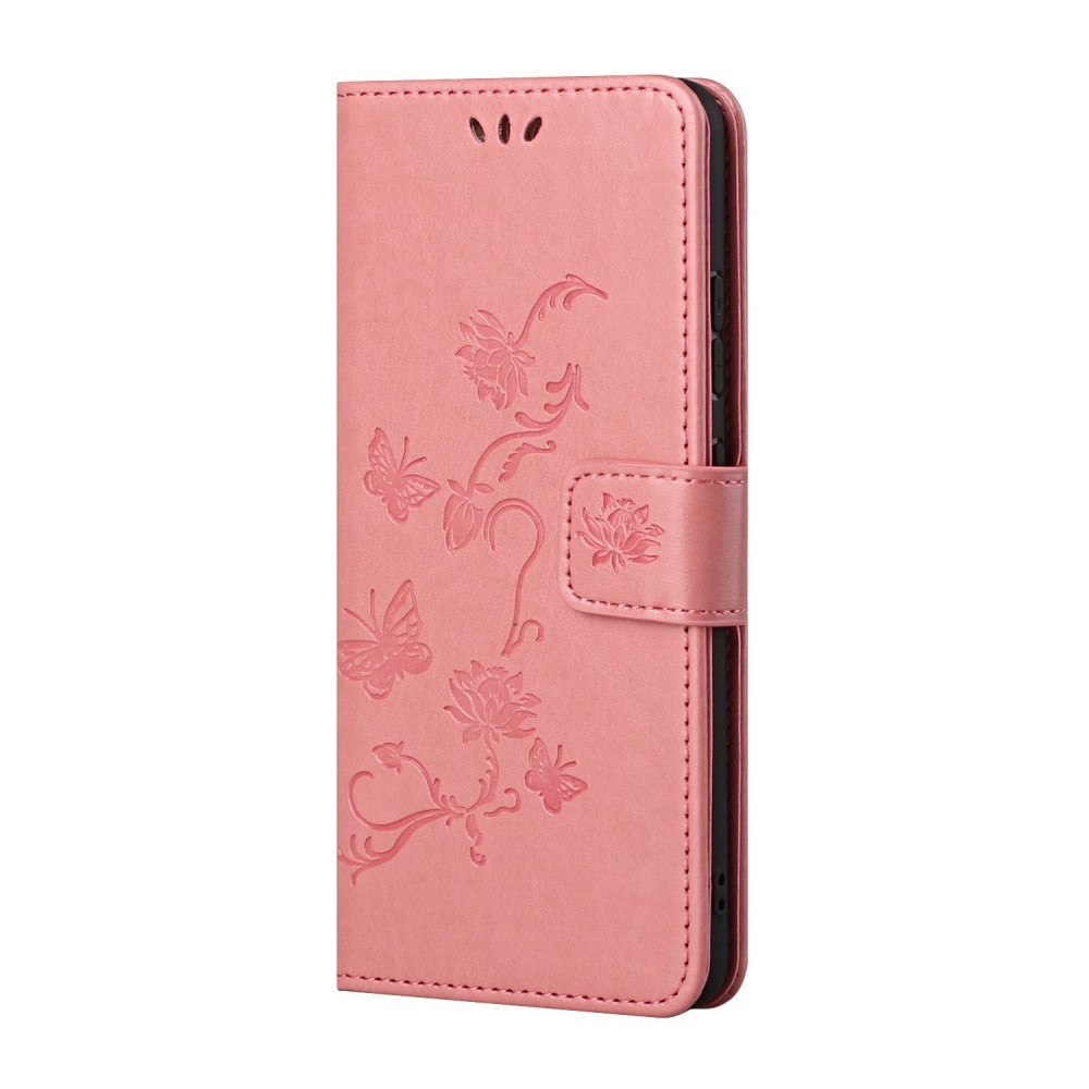 Nahkakotelo Perhonen Xiaomi 11T/11T Pro vaaleanpunainen