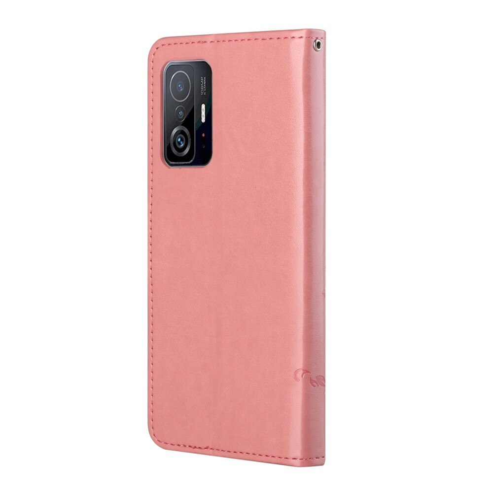 Nahkakotelo Perhonen Xiaomi 11T/11T Pro Vaaleanpunainen
