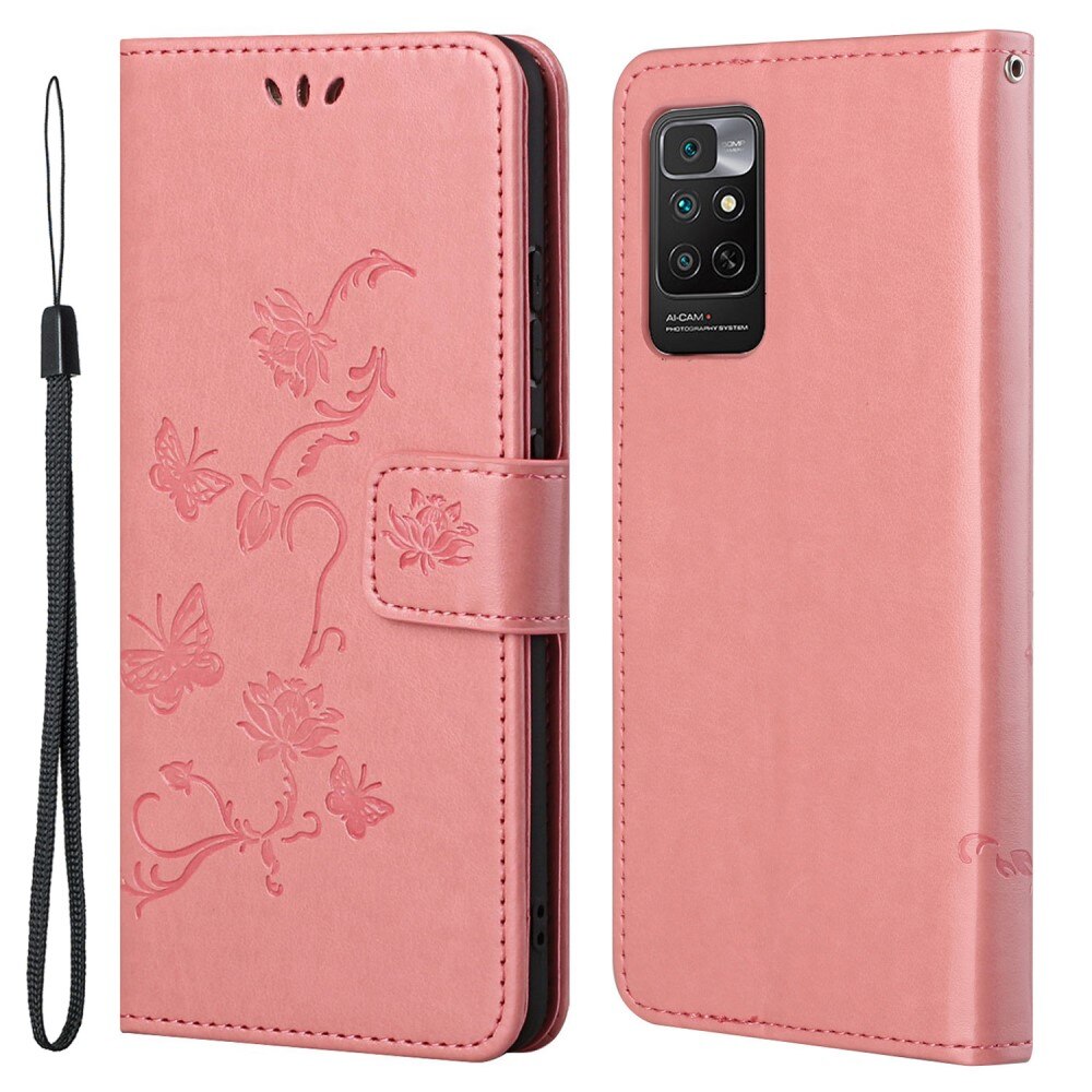 Nahkakotelo Perhonen Xiaomi Redmi Note 11 Vaaleanpunainen