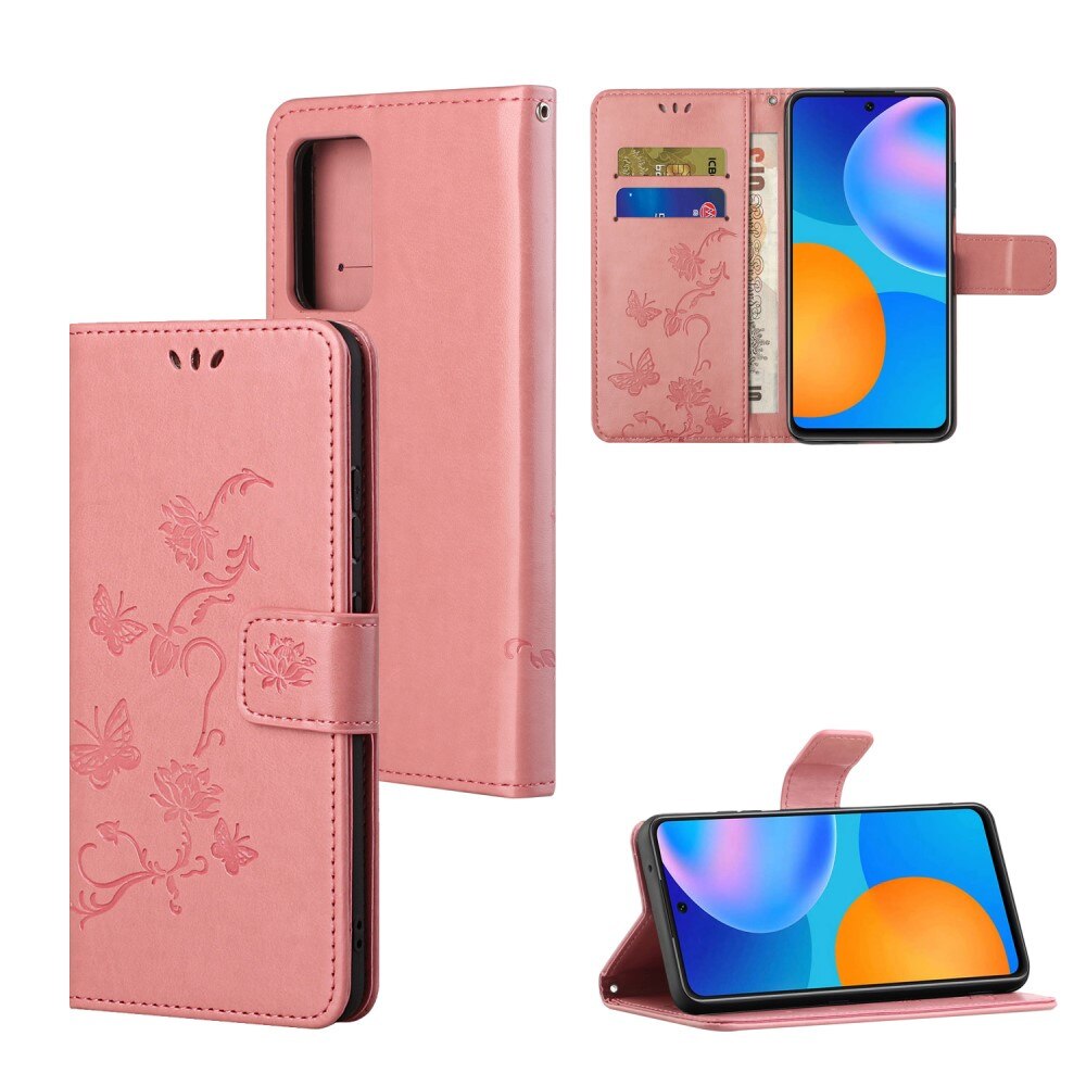 Nahkakotelo Perhonen Xiaomi Redmi Note 11 Vaaleanpunainen