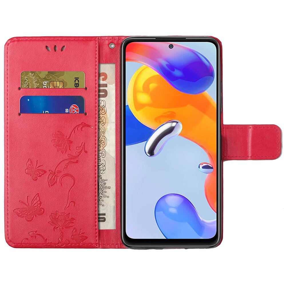 Nahkakotelo Perhonen Xiaomi Redmi Note 11 Pro Punainen