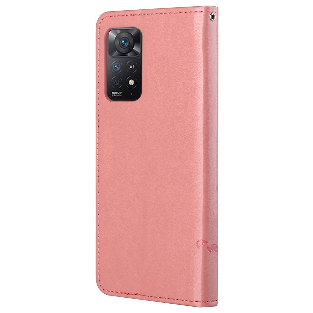 Nahkakotelo Perhonen Xiaomi Redmi Note 11 Pro vaaleanpunainen