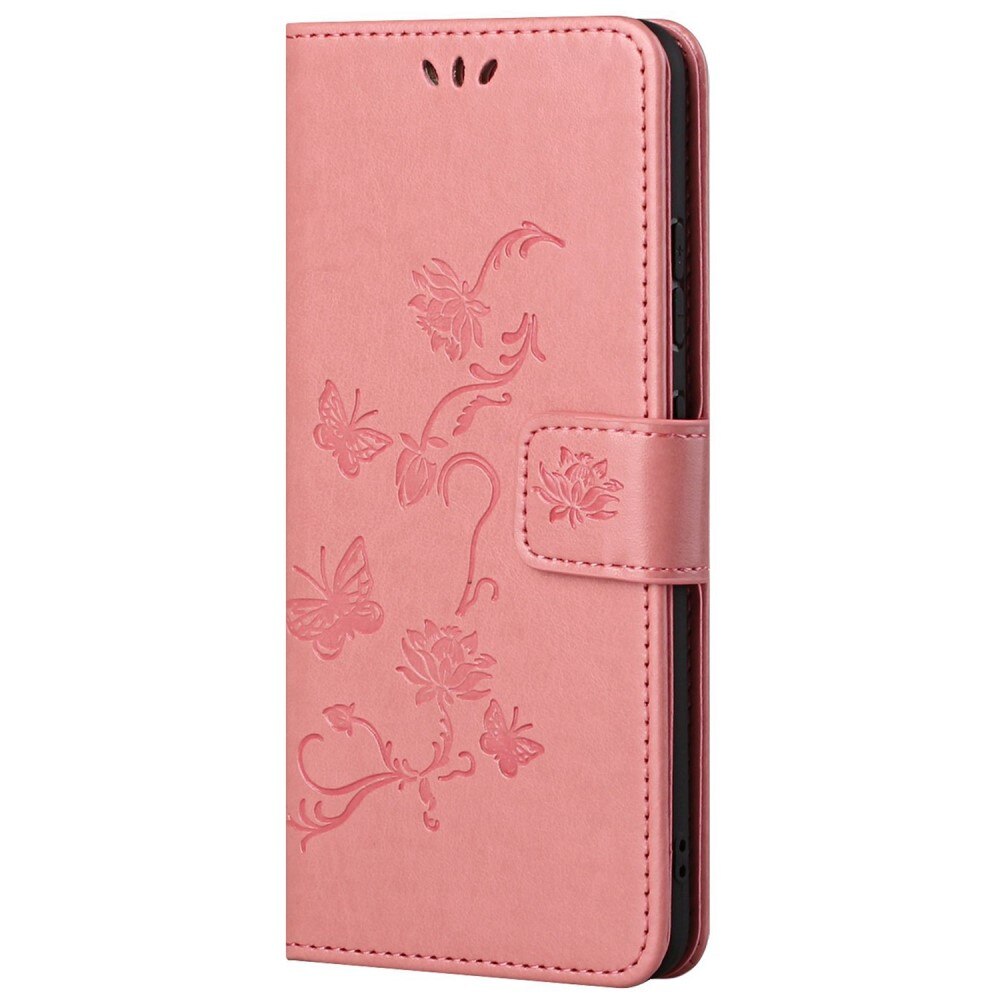 Nahkakotelo Perhonen Xiaomi Redmi 10C Vaaleanpunainen