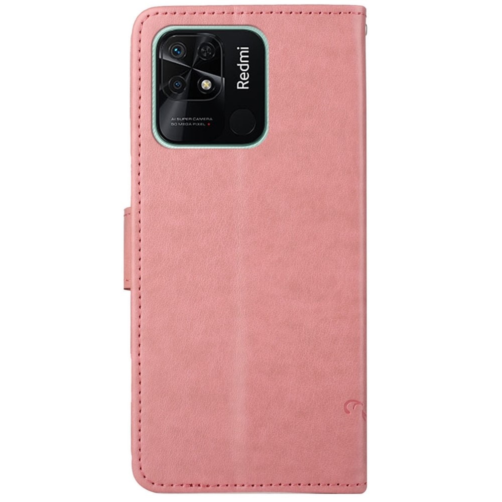 Nahkakotelo Perhonen Xiaomi Redmi 10C vaaleanpunainen