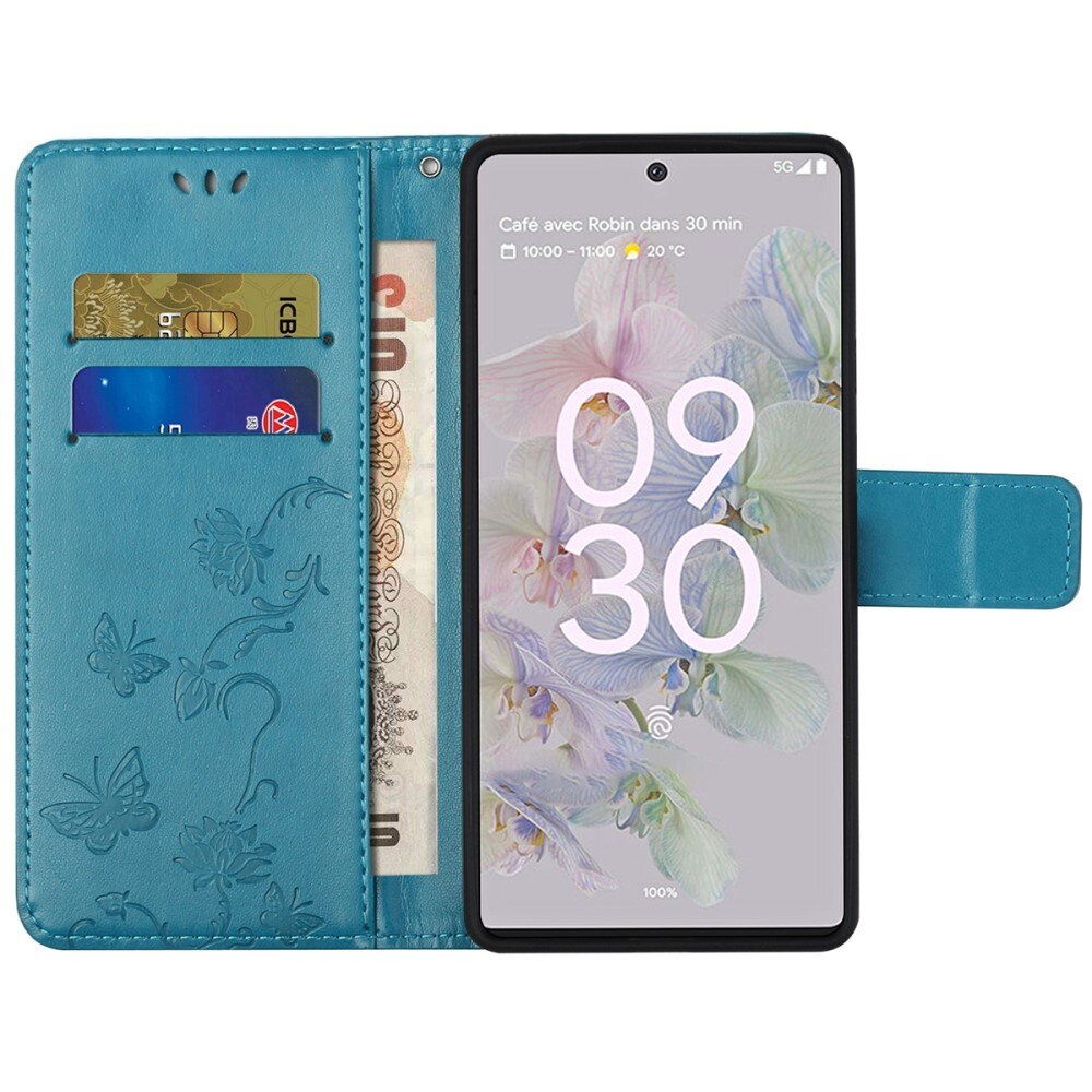 Nahkakotelo Perhonen Google Pixel 6a Sininen