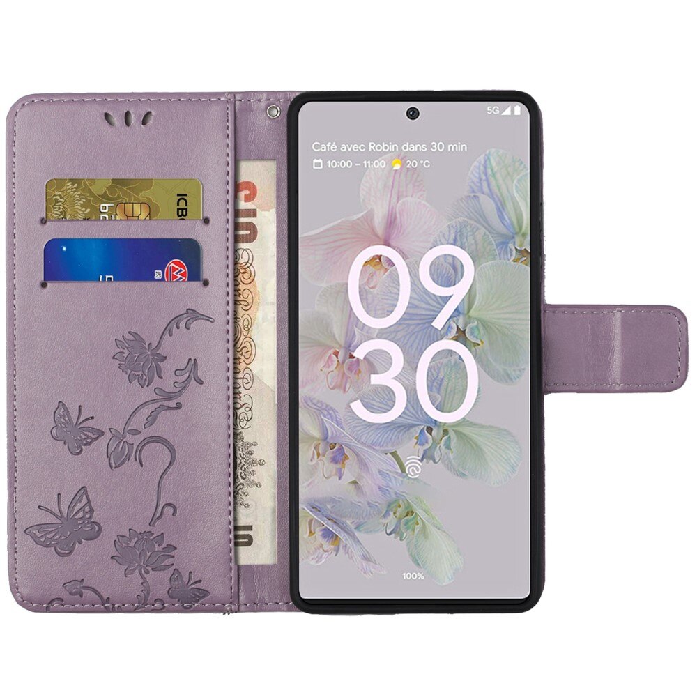 Nahkakotelo Perhonen Google Pixel 6a Liila