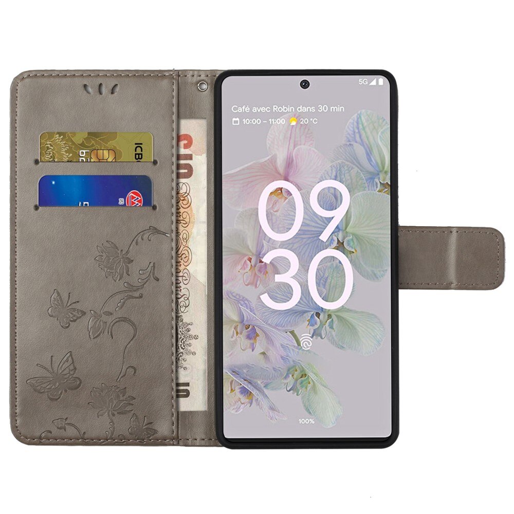 Nahkakotelo Perhonen Google Pixel 6a Harmaa