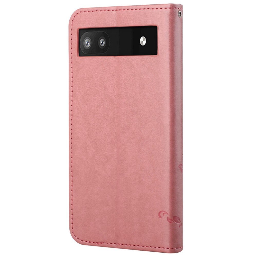 Nahkakotelo Perhonen Google Pixel 6a Vaaleanpunainen