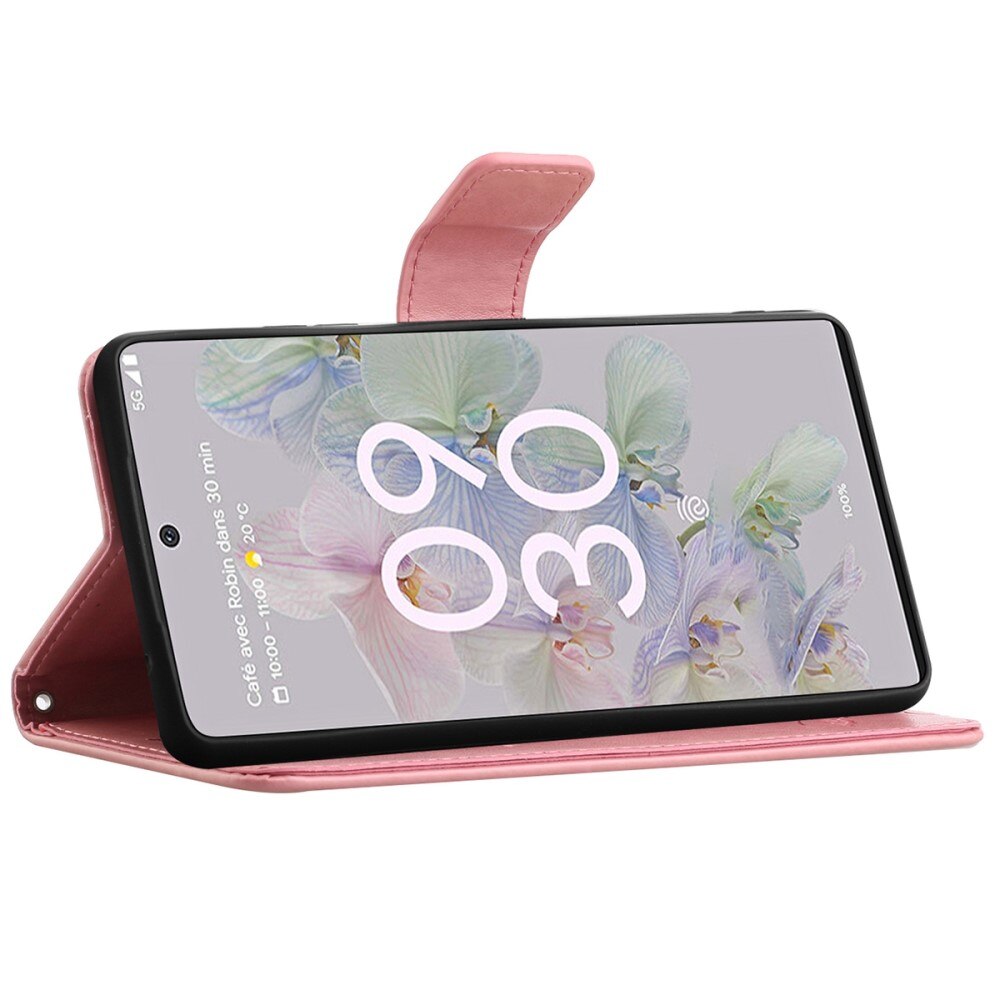 Nahkakotelo Perhonen Google Pixel 6a Vaaleanpunainen