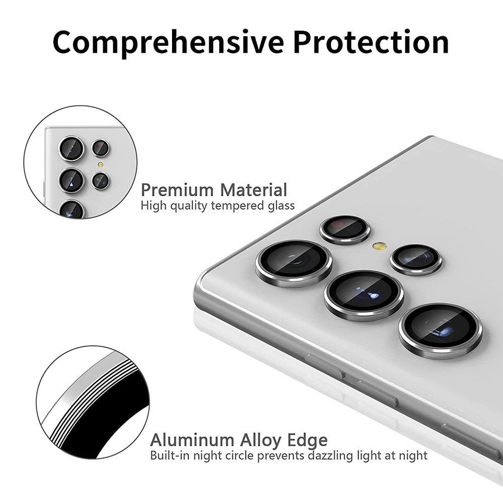 Panssarilasi Kameran Linssinsuojus alumiiniseos Samsung Galaxy S22 Ultra musta