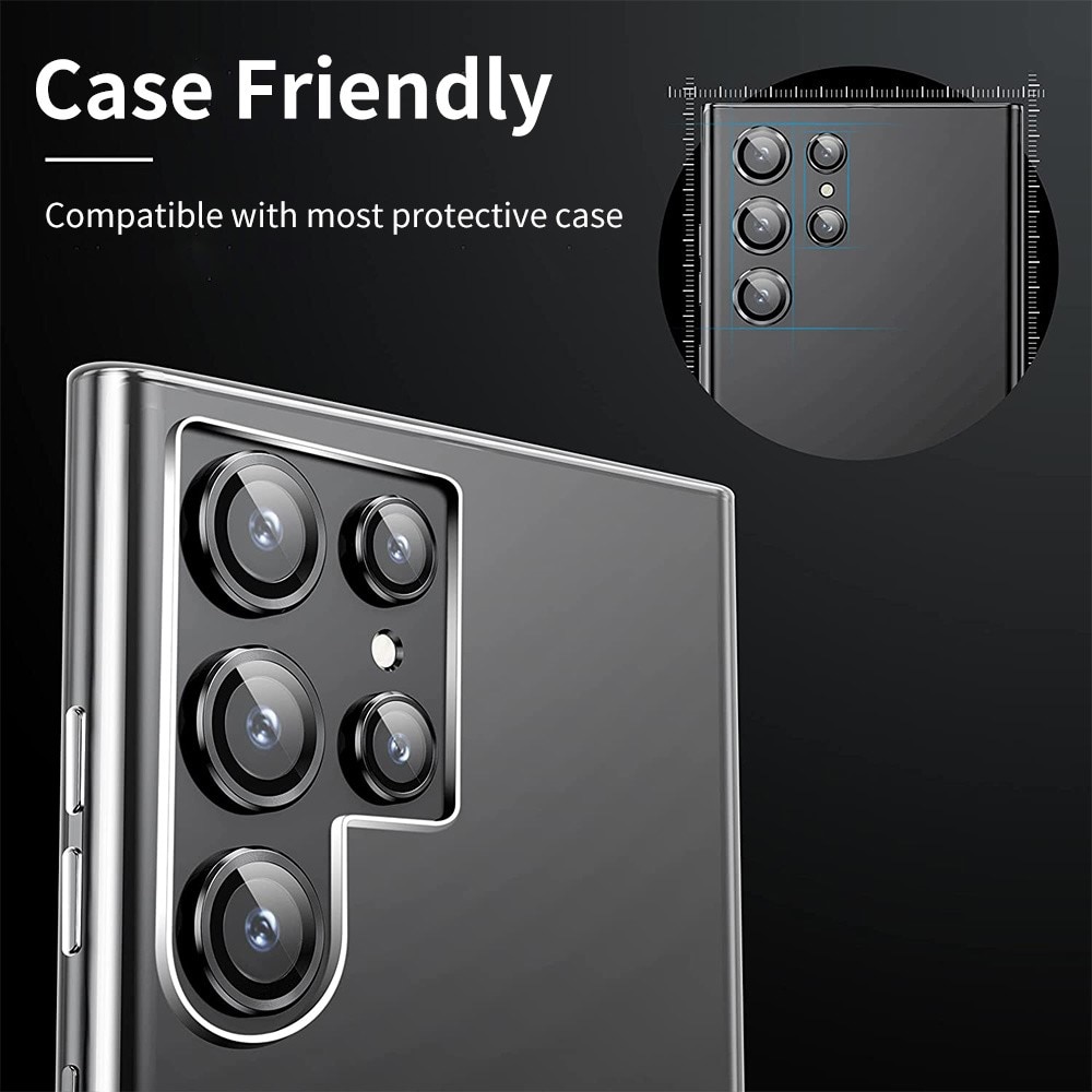 Panssarilasi Kameran Linssinsuojus alumiiniseos Samsung Galaxy S22 Ultra musta