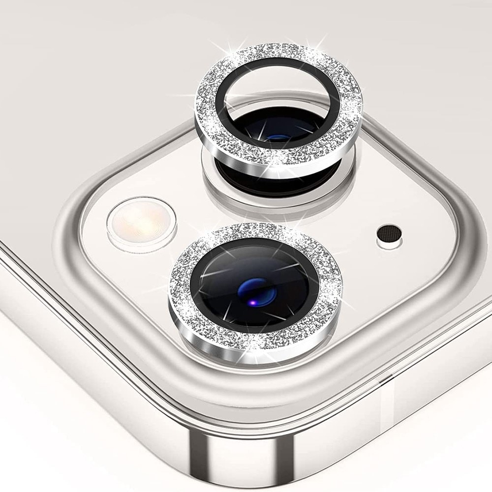Glitter Linssinsuojus lasi+alumiiniseos iPhone 13 hopea