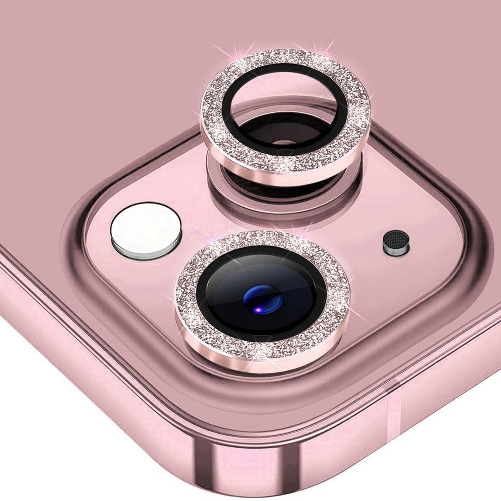 Glitter Linssinsuojus lasi+alumiiniseos iPhone 13 vaaleanpunainen