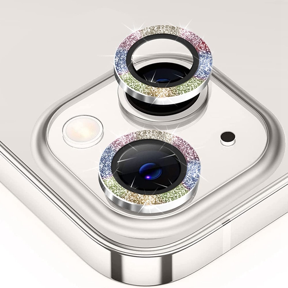 Glitter Linssinsuojus lasi+alumiiniseos iPhone 13/13 Mini sateenkaari
