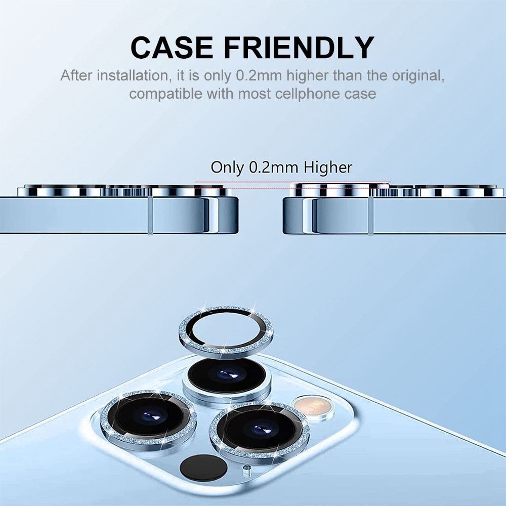 Glitter Linssinsuojus lasi+alumiiniseos iPhone 13 Pro Max musta