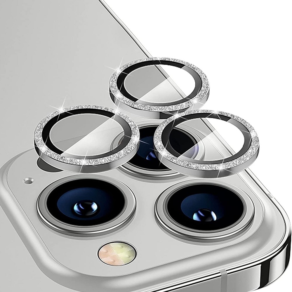 Glitter Linssinsuojus lasi+alumiiniseos iPhone 13 Pro/13 Pro Max hopea