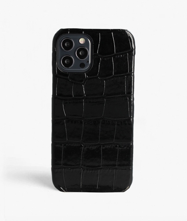 Kuori iPhone 12/iPhone 12 Pro Croco Musta