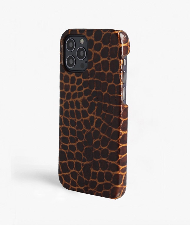Kuori iPhone 12/iPhone 12 Pro Small Croco Ruskea