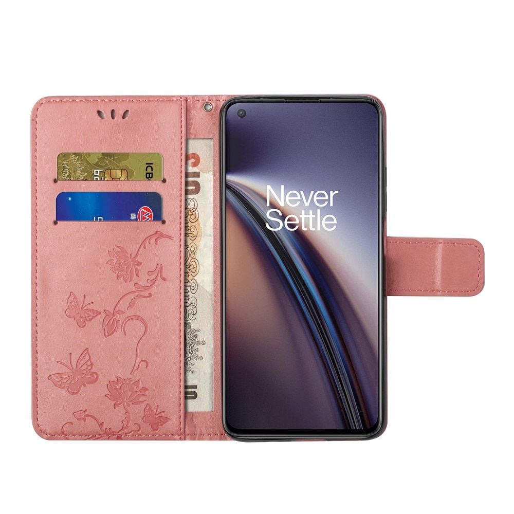Nahkakotelo Perhonen OnePlus Nord CE 5G vaaleanpunainen