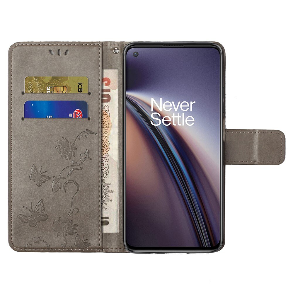 Nahkakotelo Perhonen  OnePlus Nord 2 5G Harmaa