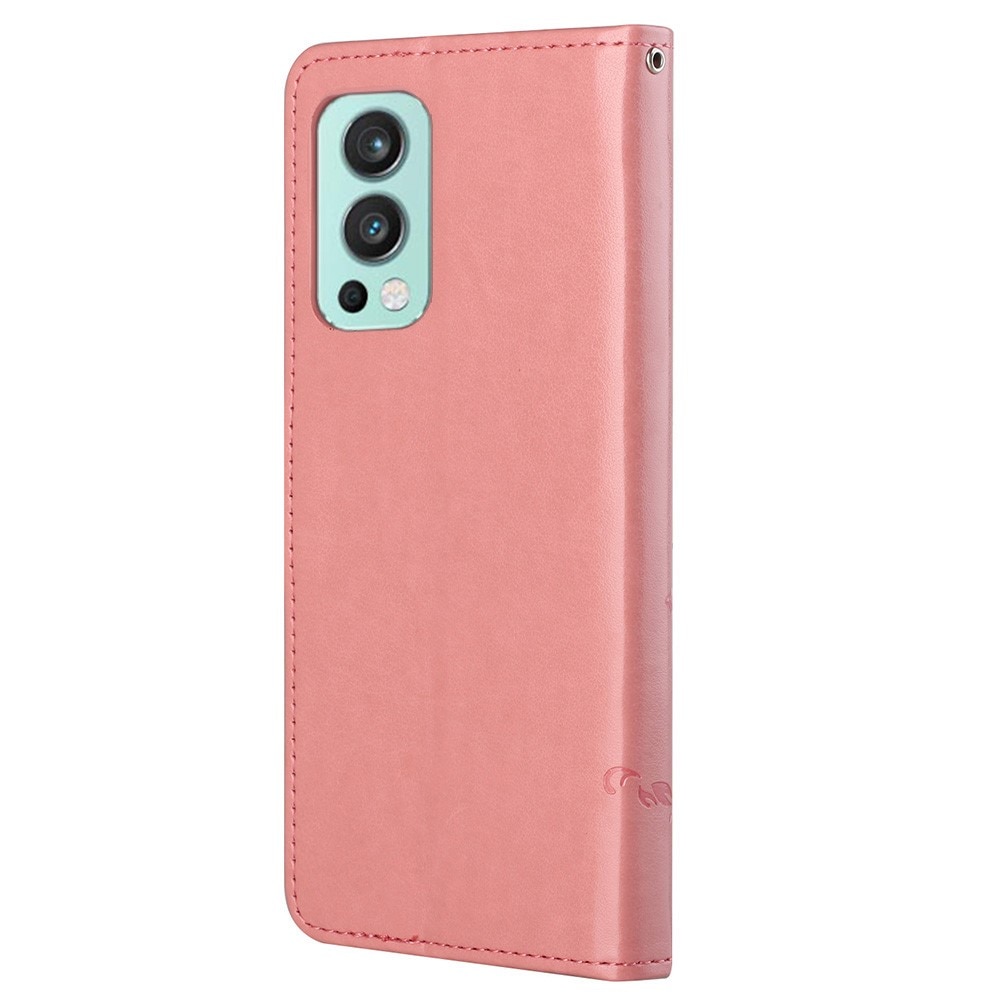 Nahkakotelo Perhonen OnePlus Nord 2 5G vaaleanpunainen