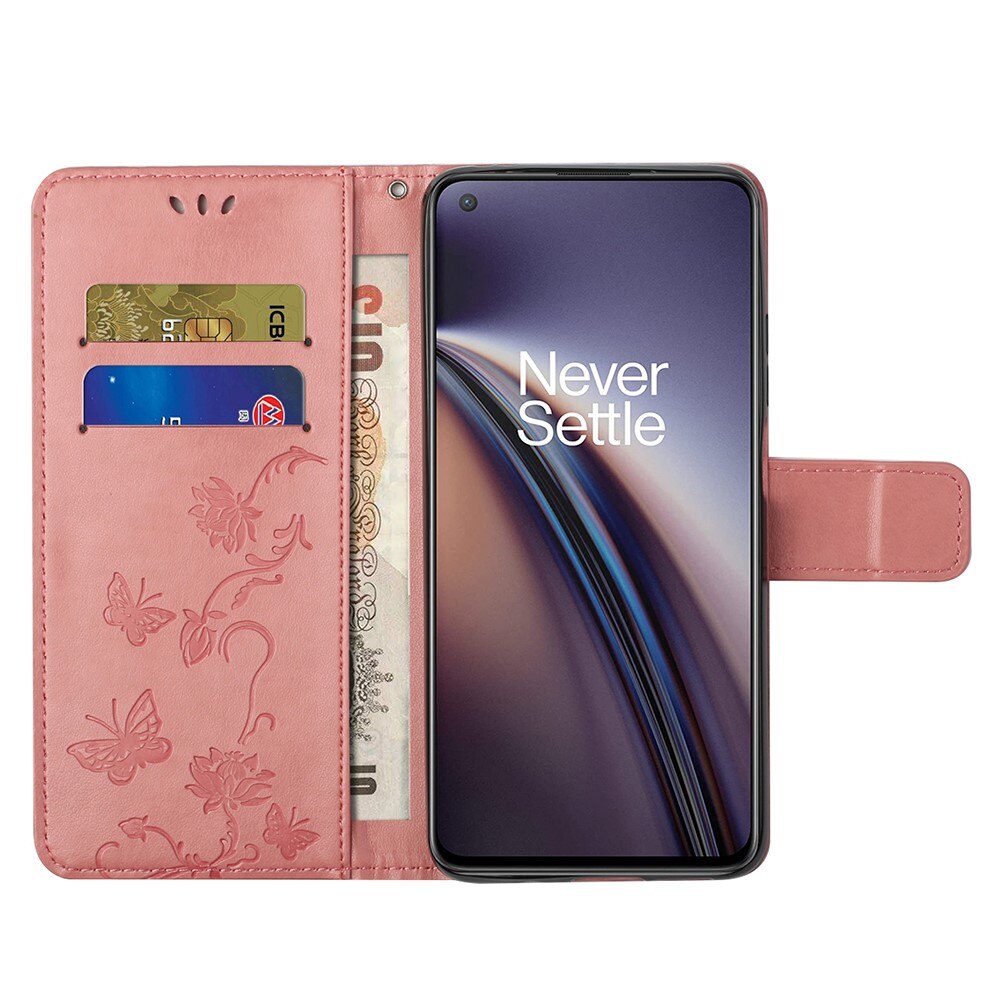 Nahkakotelo Perhonen  OnePlus Nord 2 5G Vaaleanpunainen