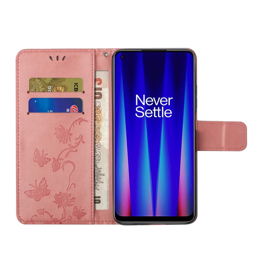 Nahkakotelo Perhonen OnePlus Nord CE 2 5G  vaaleanpunainen