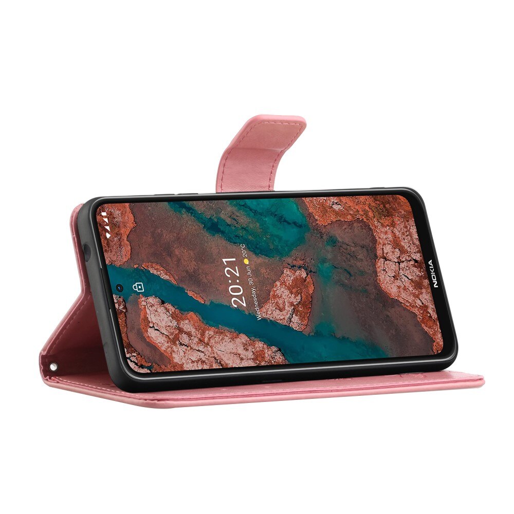 Nahkakotelo Perhonen Nokia X20/X10 Vaaleanpunainen