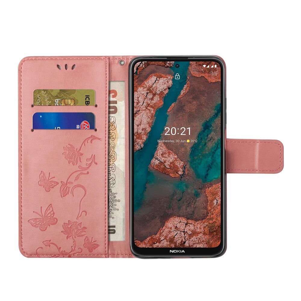 Nahkakotelo Perhonen Nokia X20/X10 Vaaleanpunainen