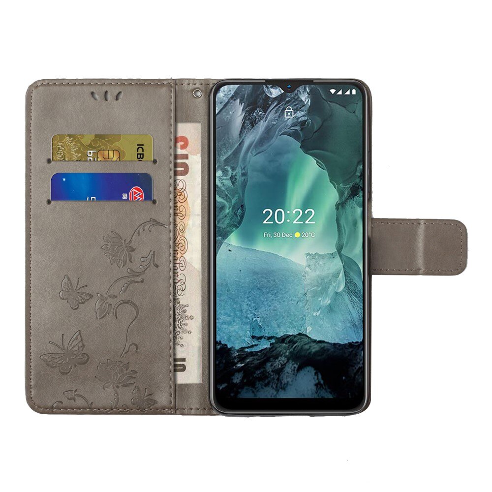 Nahkakotelo Perhonen  Nokia G11/Nokia G21 Harmaa