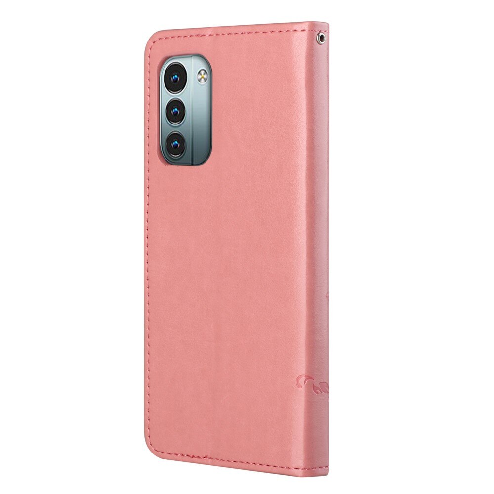Nahkakotelo Perhonen  Nokia G11/Nokia G21 Vaaleanpunainen
