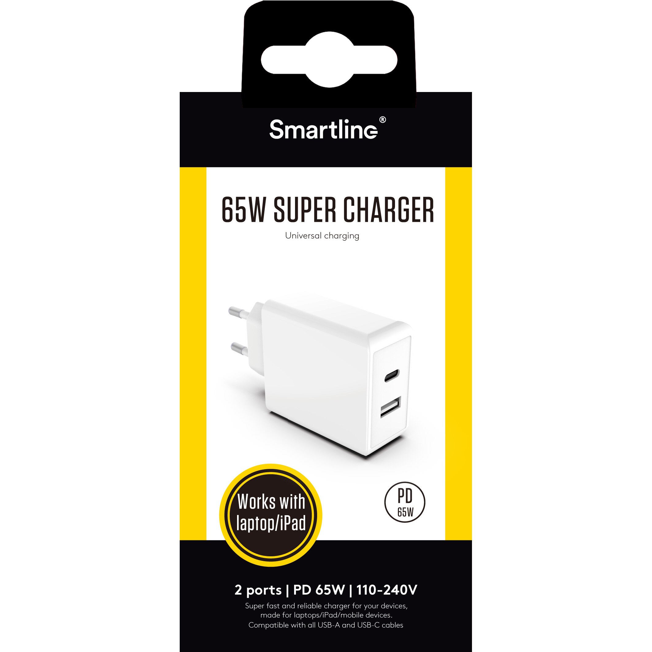 Dual PD Wall Charger 65W USB-C+A valkoinen