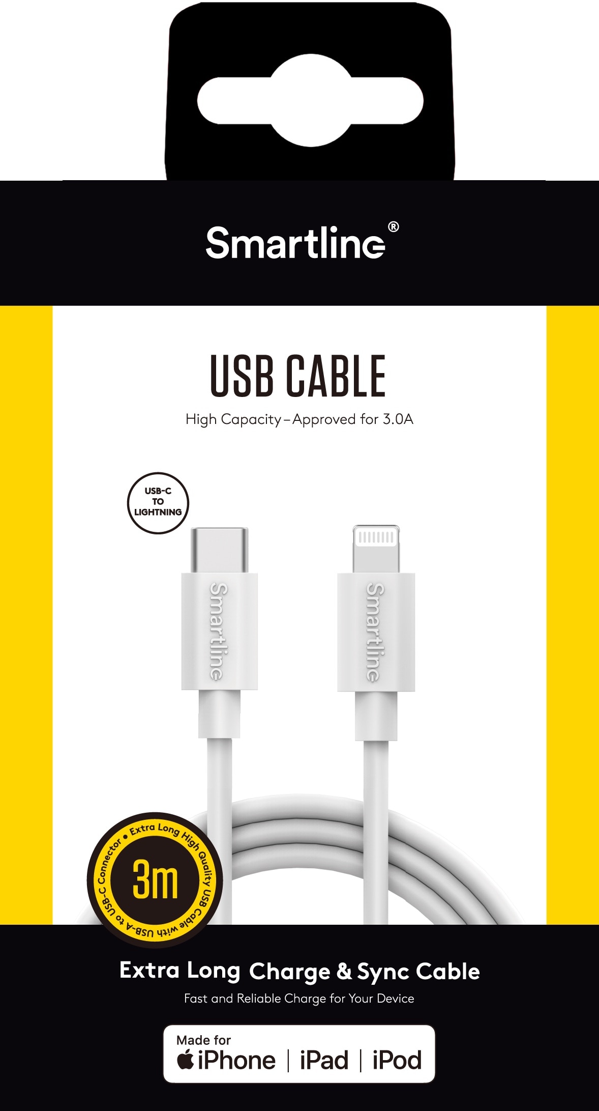 USB Cable USB-C to Lightning 3m valkoinen