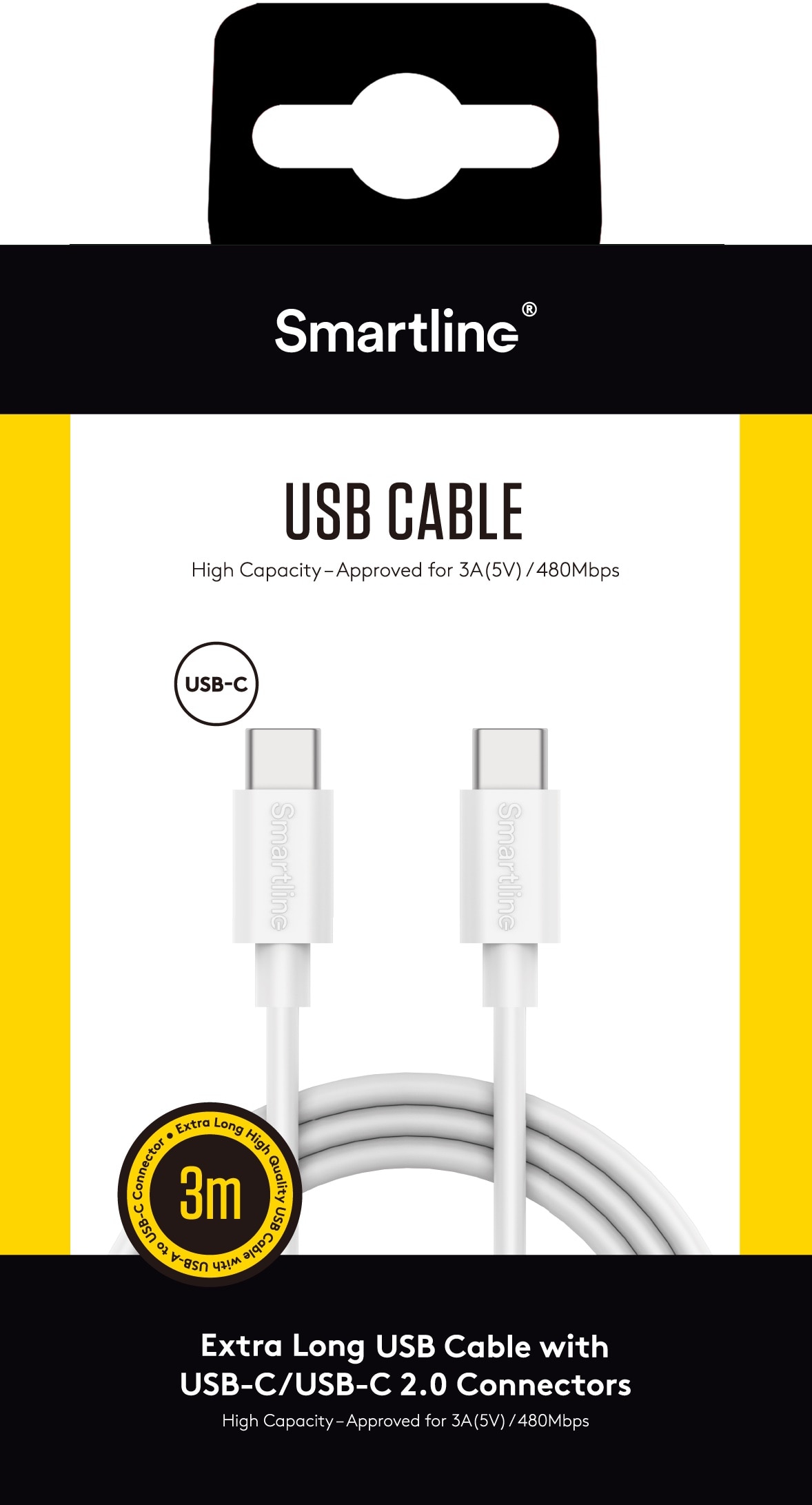 USB Cable USB-C <-> USB-C 3m valkoinen