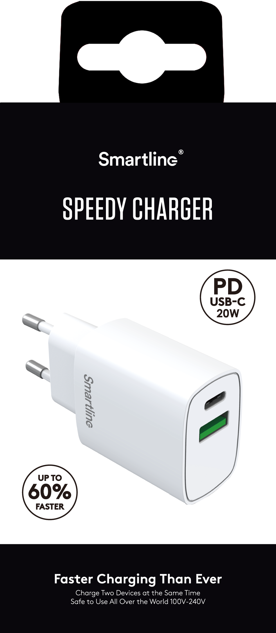 Dual PD Wall Charger 20W USB-C + A valkoinen